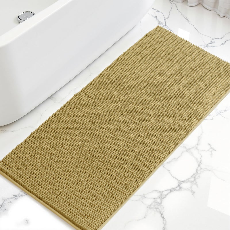 SUBRTEX Bathroom Rugs Chenille Bath Rug, Soft Short Plush Bath Mat, Water Absorbent Shower Mat, Quick Dry Machine Washable(Yellow, 24" x 60") - Image 1